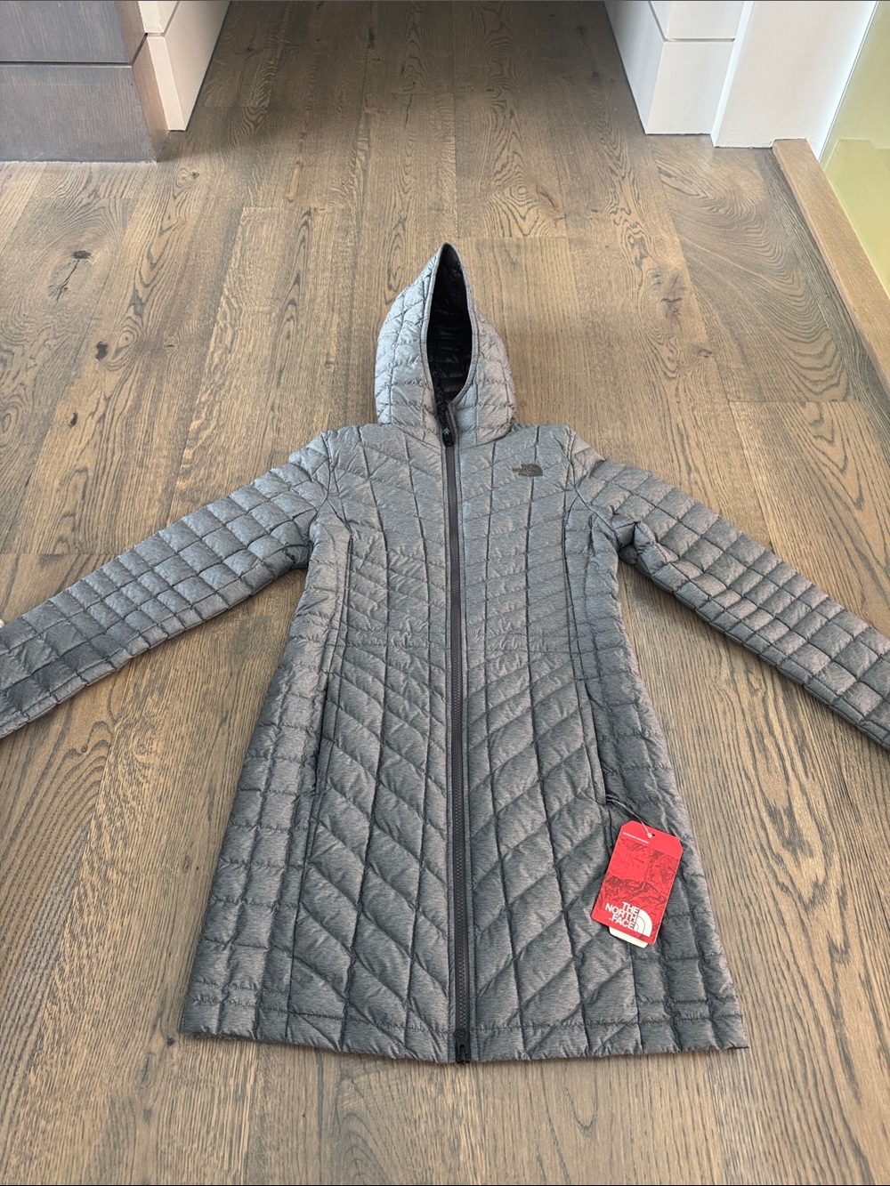The North Face Women's Gray Quilted Hooded Long Puffer